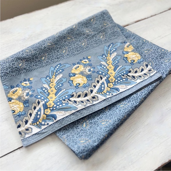 Williams Sonoma Floral 108x 16” Table Runner Blue Yellow Gold Paisley Cotton WS